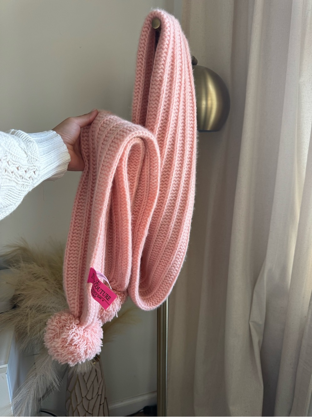 Juicy Couture Chunky Knit Pom-Pom Scarf - Baby Pink - Picture 6 of 6